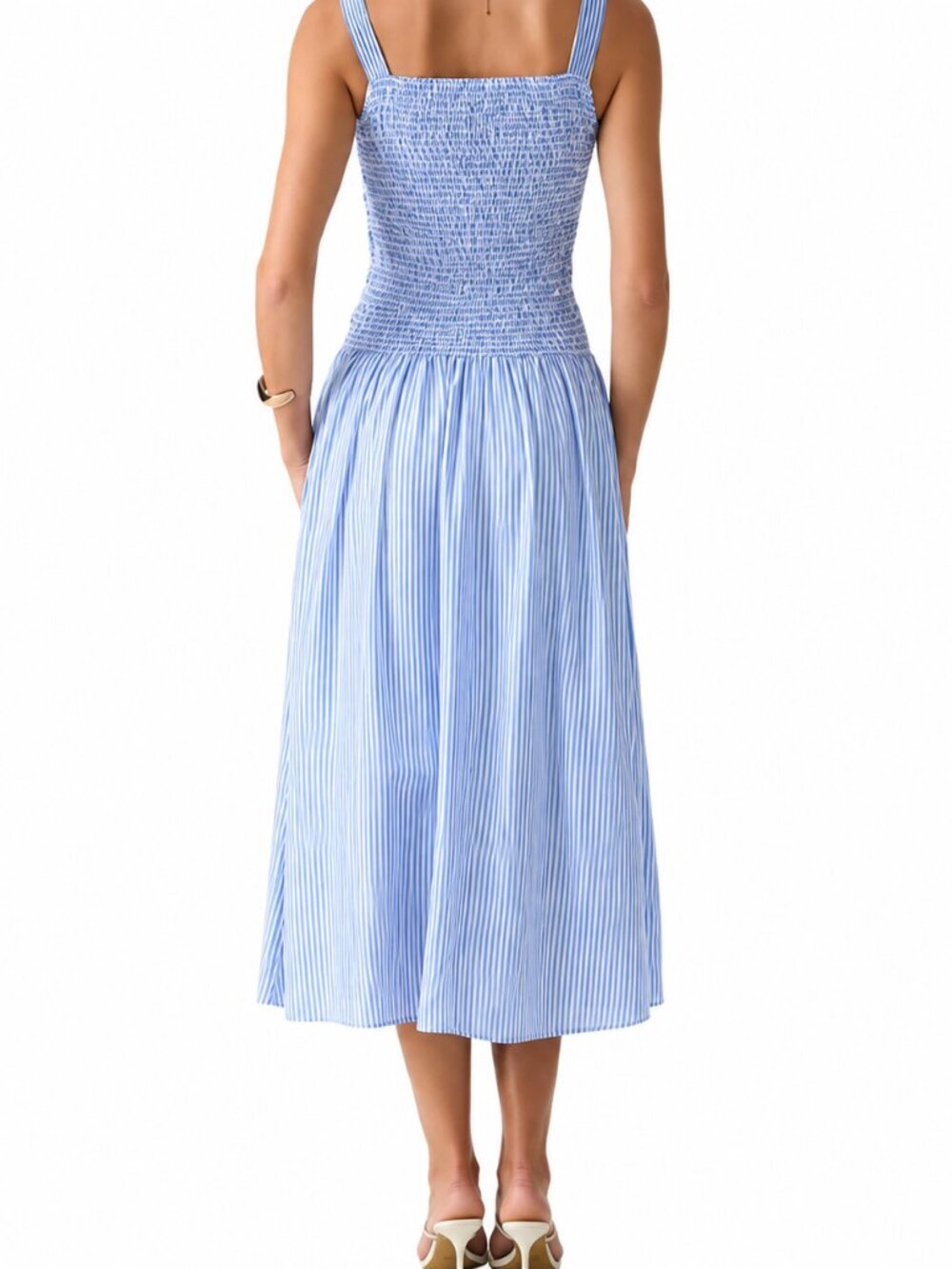 *NWOT* OGLmove Blue/White Striped Poplin Square Neck Midi Bra Dress – Medium - Picture 3 of 6